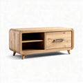 Meuble TV en bois naturel de 100 x 40 x 50 cm avec tiroir et étagère ouverte