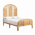 Lit en rotin naturel pour matelas 140 x 190 cm avec tête de lit arrondie