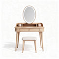 Coiffeuse en bois avec miroir rond et tabouret rembourré 80 x 40 x 140cm
