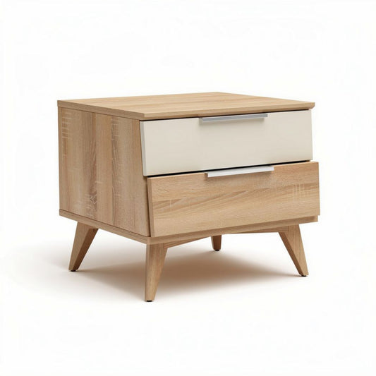 Table de chevet en bois naturel avec tiroirs blancs 50 x 40 x 45cm