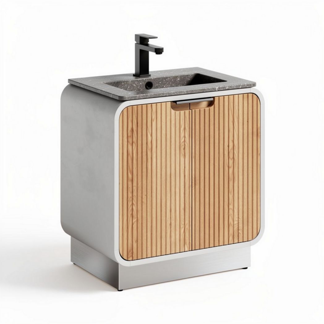 Meuble vasque avec plan de travail en granit et portes en bois 60 x 45 x 80cm