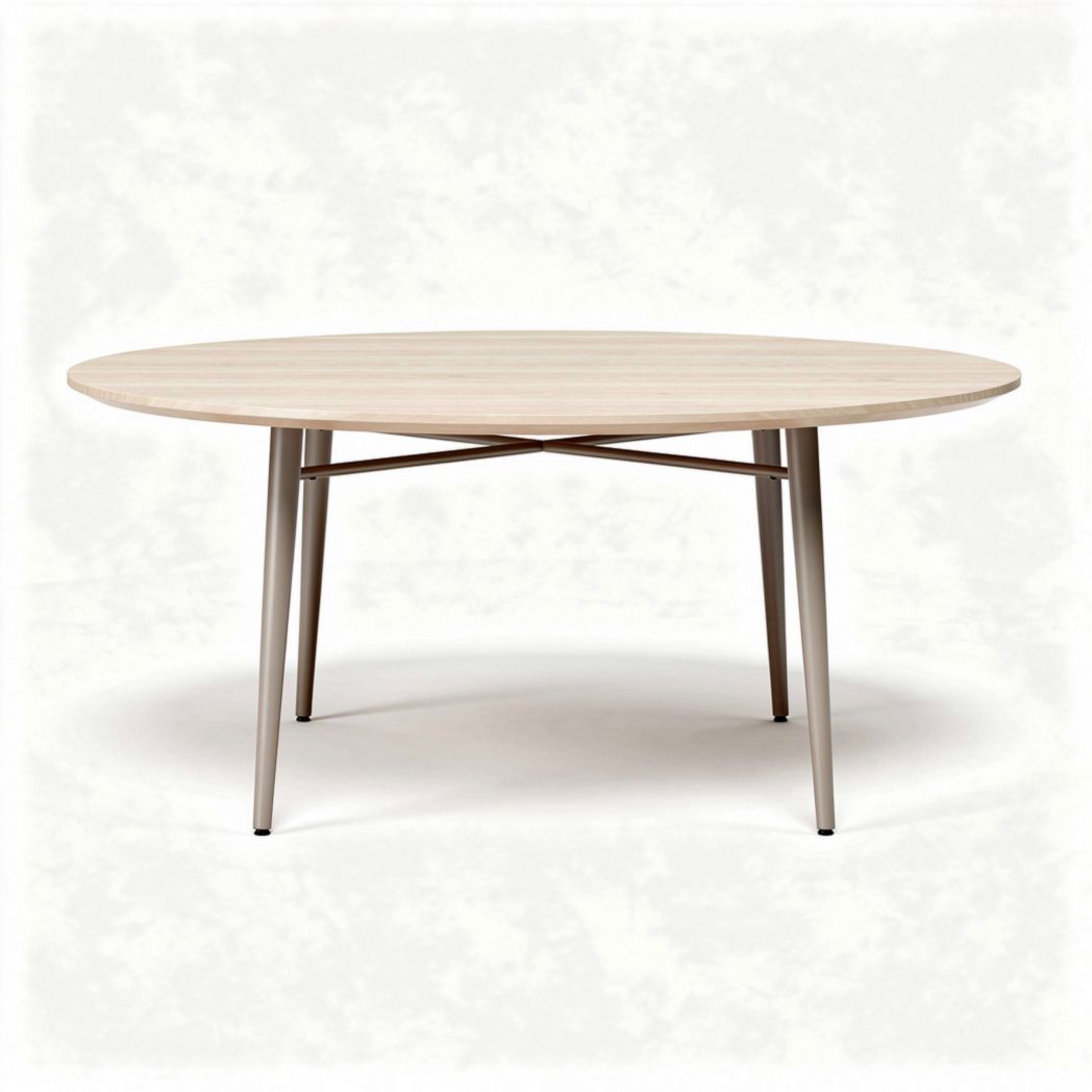 Table ronde en bois clair et métal argenté pour un usage intérieur 150 x 150 x 75cm