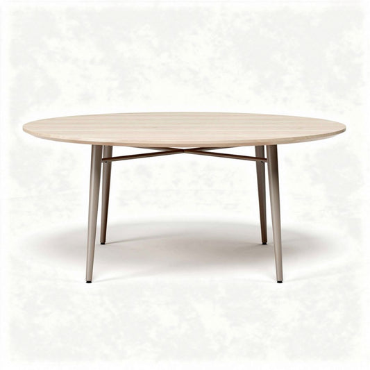 Table ronde en bois clair et métal argenté pour un usage intérieur 150 x 150 x 75cm