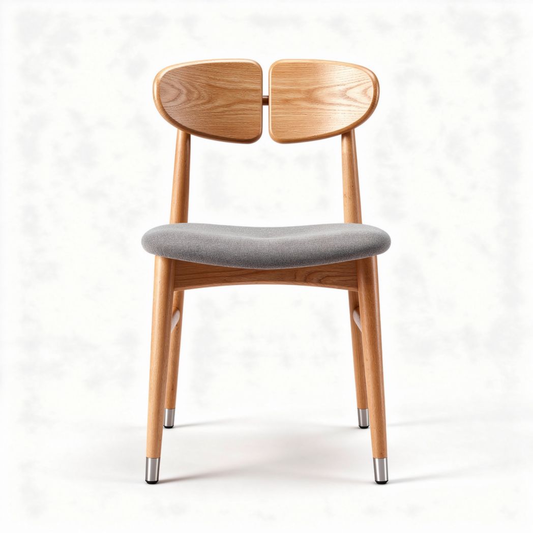 Chaise en bois naturel avec assise grise en tissu dimensions 45 x 45 x 85cm