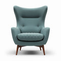 Fauteuil en tissu bleu clair avec accoudoirs en bois de 80 x 85 x 100cm