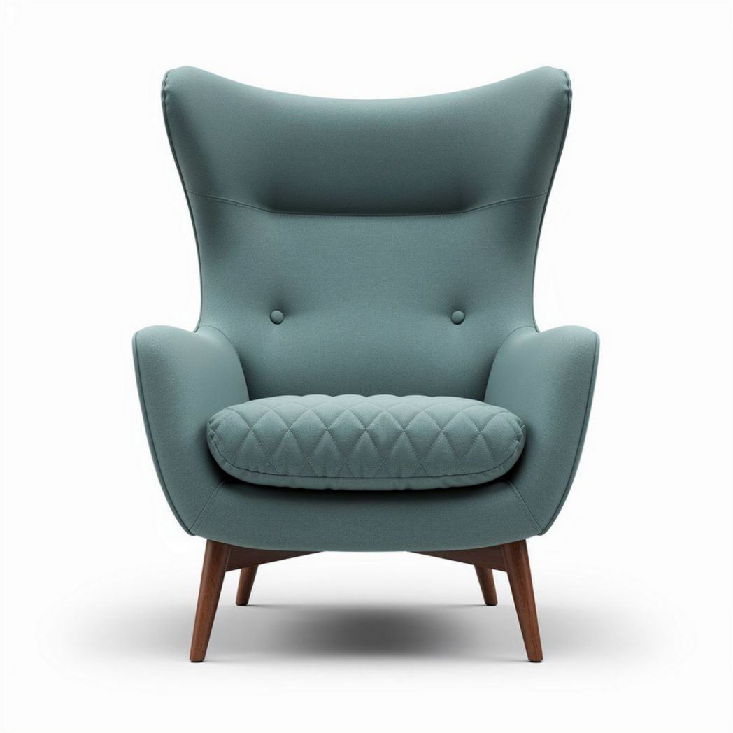 Fauteuil en tissu bleu clair avec accoudoirs en bois de 80 x 85 x 100cm