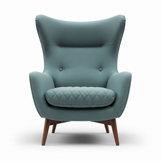 Fauteuil en tissu bleu clair avec accoudoirs en bois de 80 x 85 x 100cm