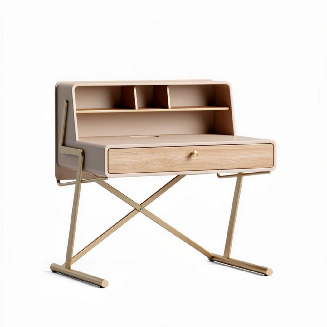 Bureau en bois couleur beige avec tiroir et étagères dimensions 90 x 40 x 75cm