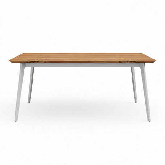 Table en bois de hêtre naturel avec pieds en métal blanc 150 x 75 x 75cm