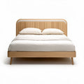 Lit en bois de hêtre naturel avec tête de lit en lamelles 200 x 160 x 100cm
