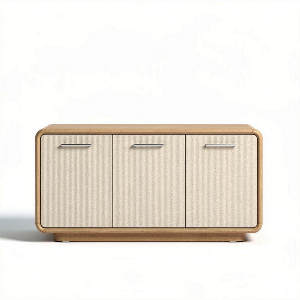 Buffet en bois de 120 x 60 x 50cm avec trois portes beige