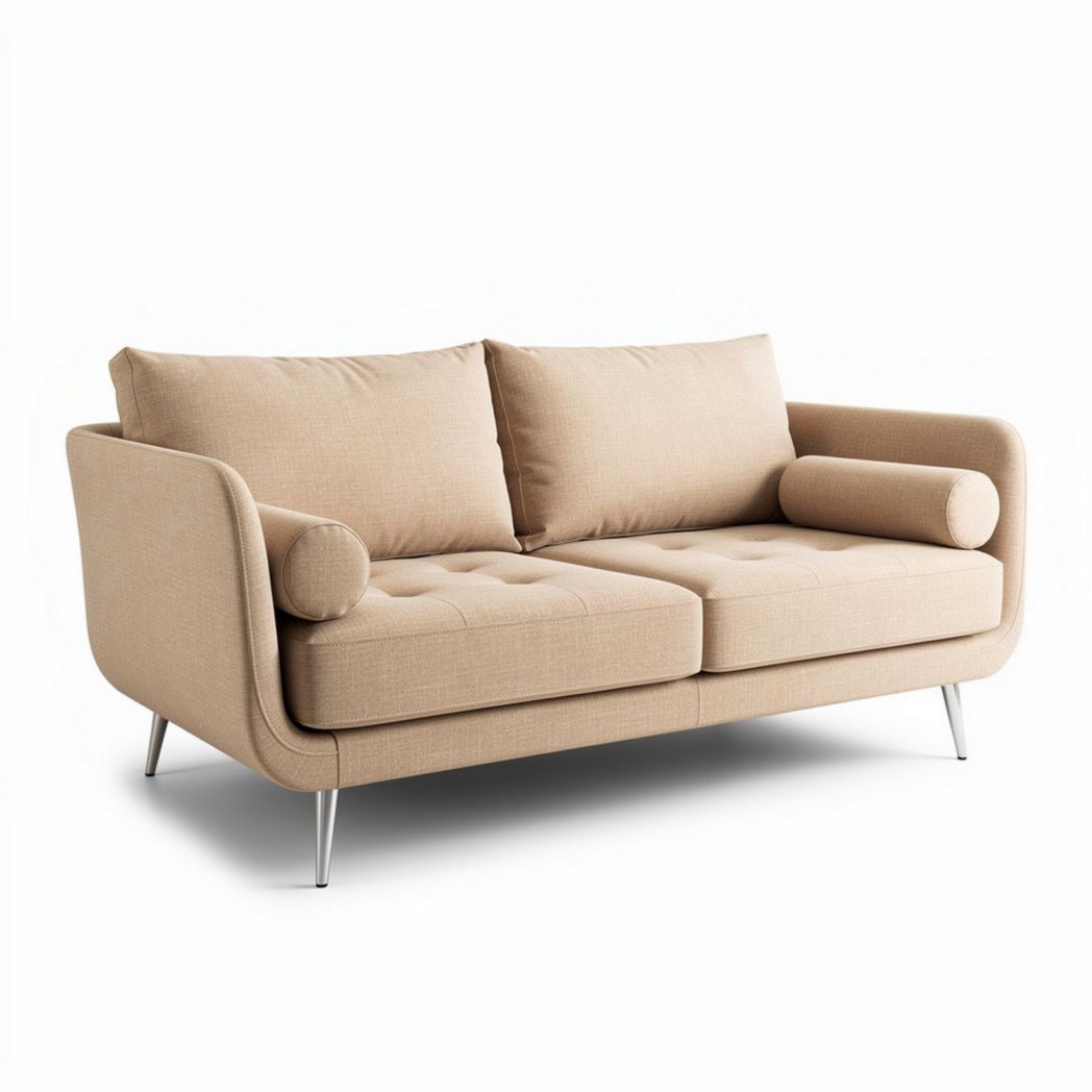 Canapé contemporain en tissu beige 190 x 85 x 80cm avec accoudoirs ronds