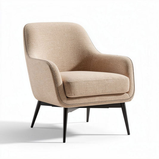 Fauteuil en tissu beige avec pieds en bois noir dimension 80 x 80 x 90cm