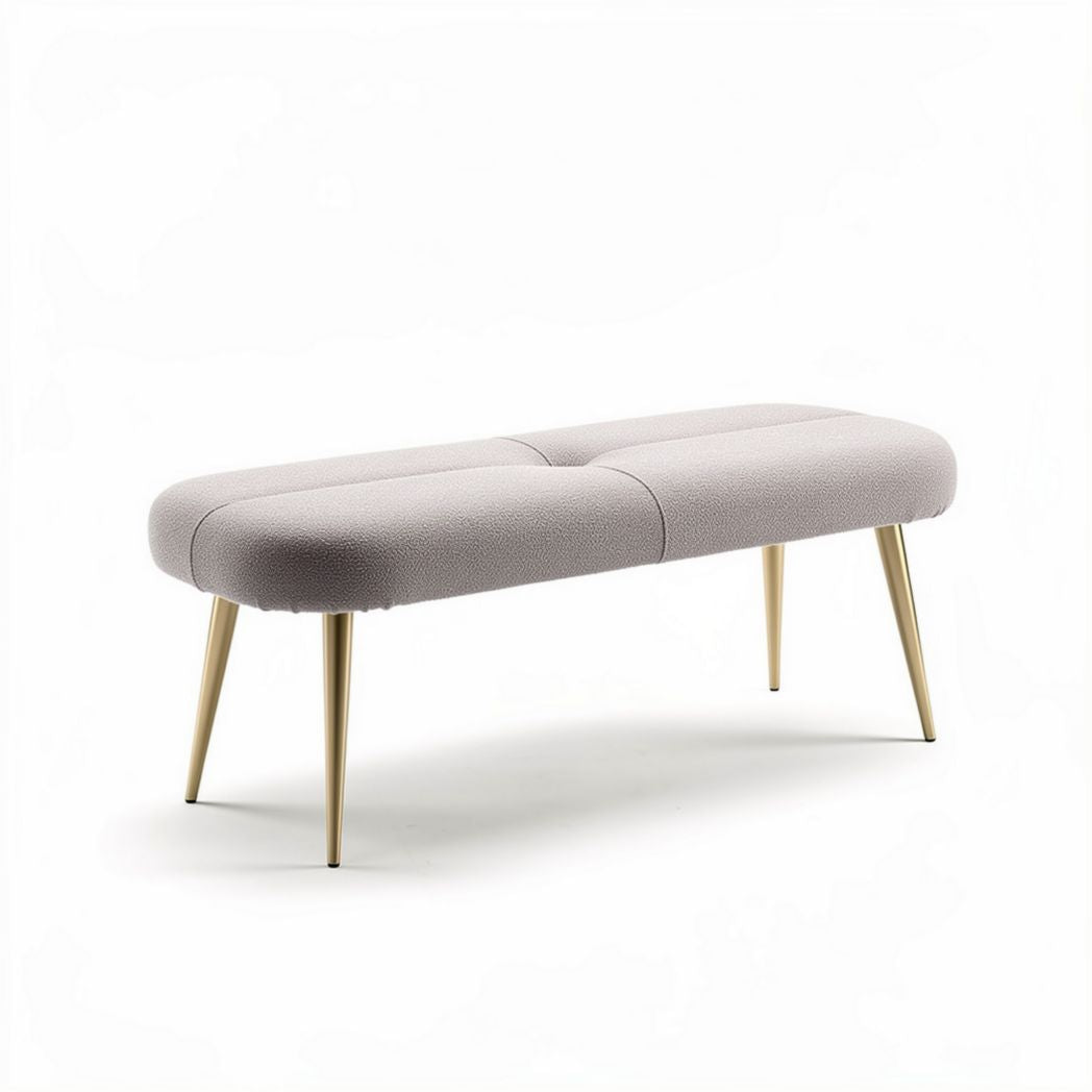 Banc en tissu beige avec pieds en métal doré dimensions 120 x 45 x 40 cm