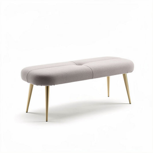Banc en tissu beige avec pieds en métal doré dimensions 120 x 45 x 40 cm