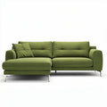 Canapé d'angle en tissu vert de dimensions 200 x 90 x 85cm avec coussins assortis